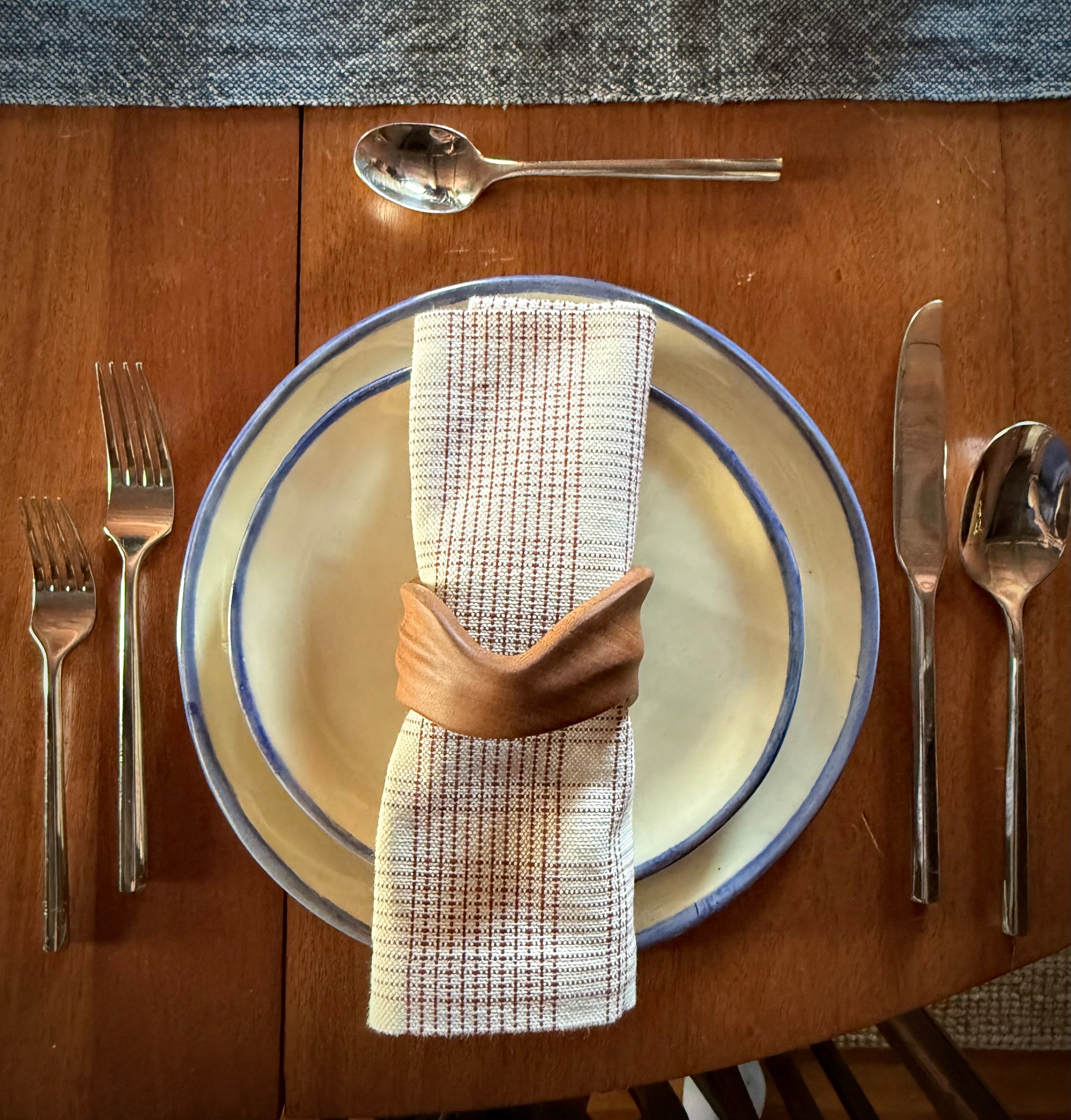 Hand woven White and Red Plaid Napkin